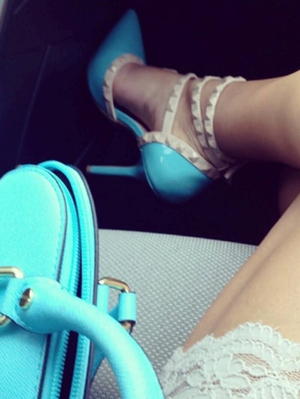 Turquoise Pointed-Toe Ankle-Strap Heels - Women's Fashion